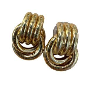 Napier Vintage Gold-Tone Knot Design Pierced Earrings Retro Jewelry 1.5" Length